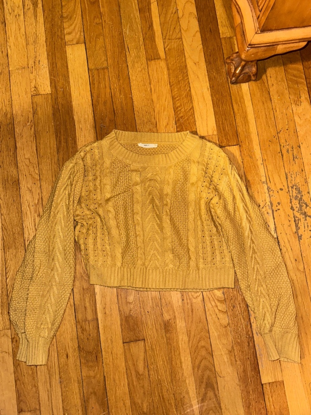 Cropped Mustard Cable Knit Crop Sweater